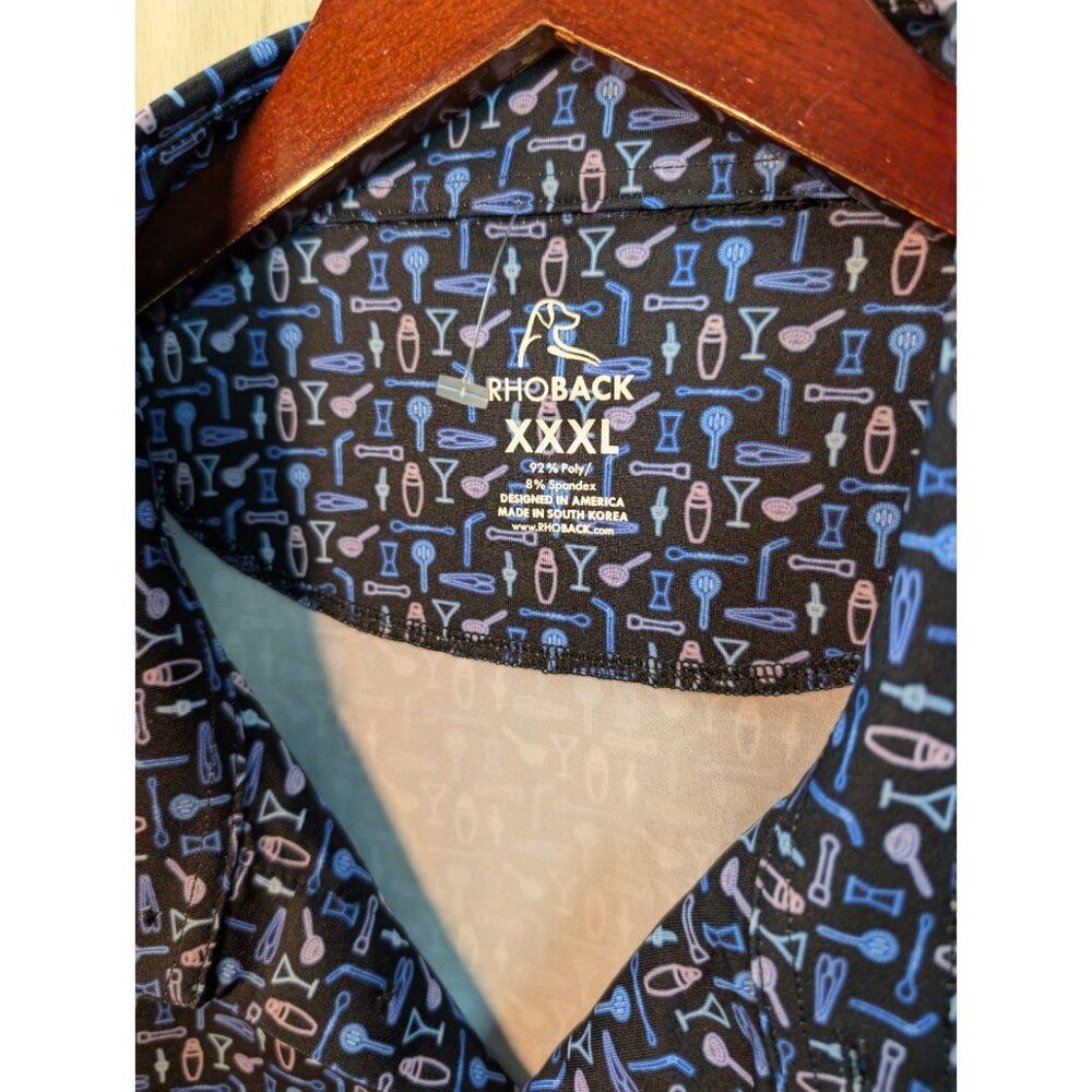 Rhoback Polo Shirt Mens XXXL 3XL Blue Rodeo Martini Drinks Alcohol Golf Tee - Picture 5 of 7